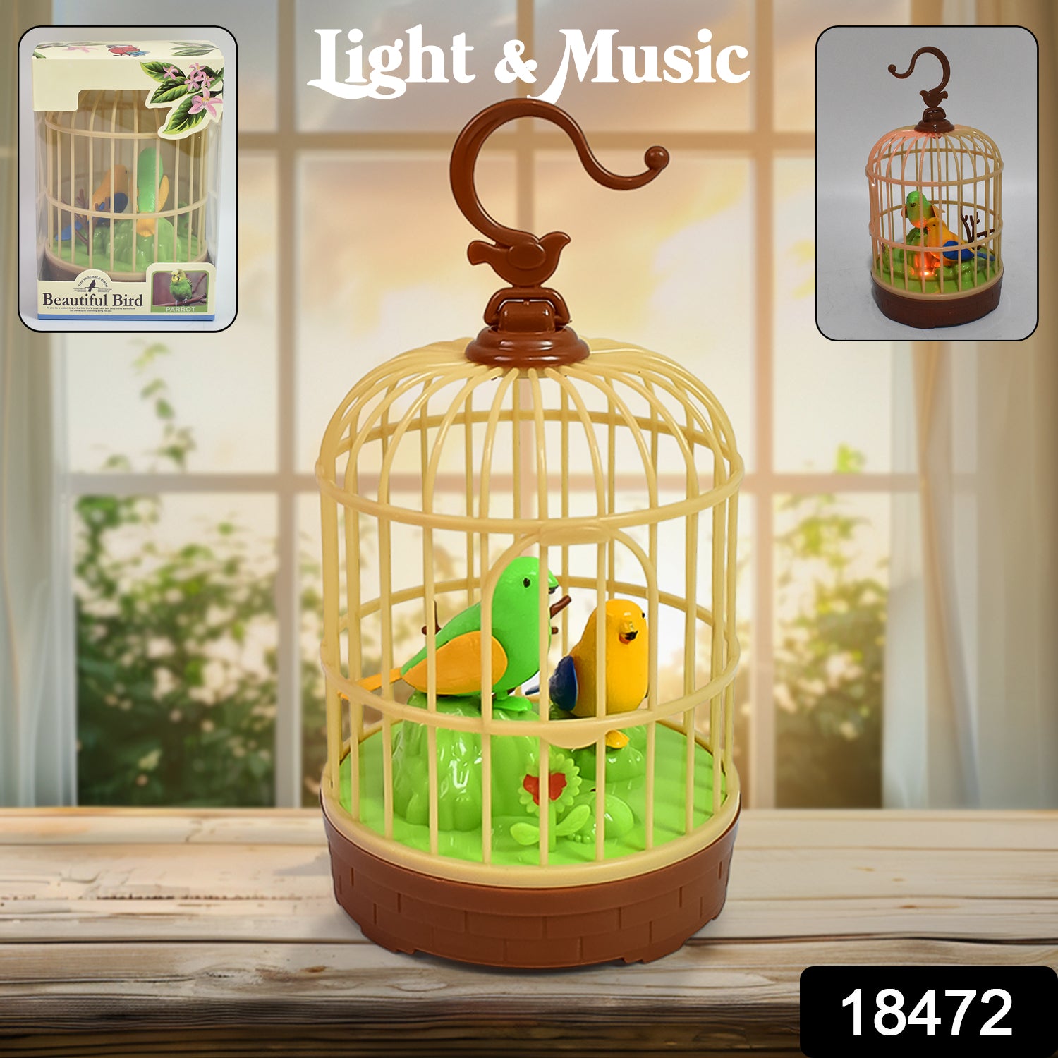 Sound Activated Chirping Bird In Hanging Cage Beautiful Pinjra Bird Toy (1 Pc  Battery Not Operated) Sound Activated Chirping Bird In Hanging Cage Beautiful Pinjra Bird Toy (1 Pc  Battery Not Operated)